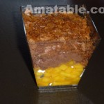 Verrine mangue et passion, mousse chocolat et praliné